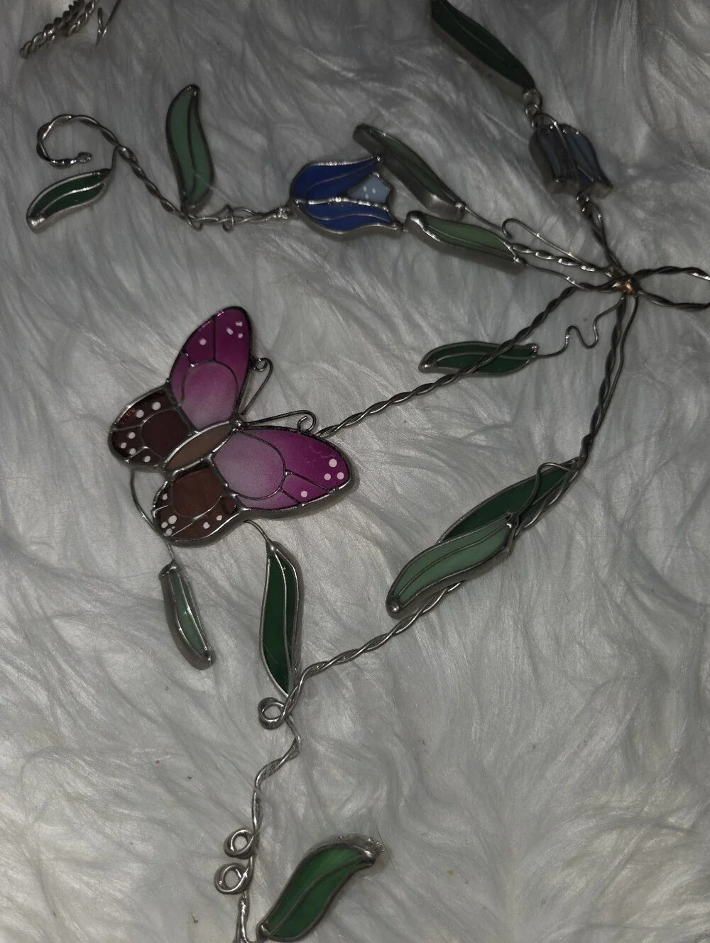 Butterfly Stained Glass window corner decor 2pc - Pink and Green